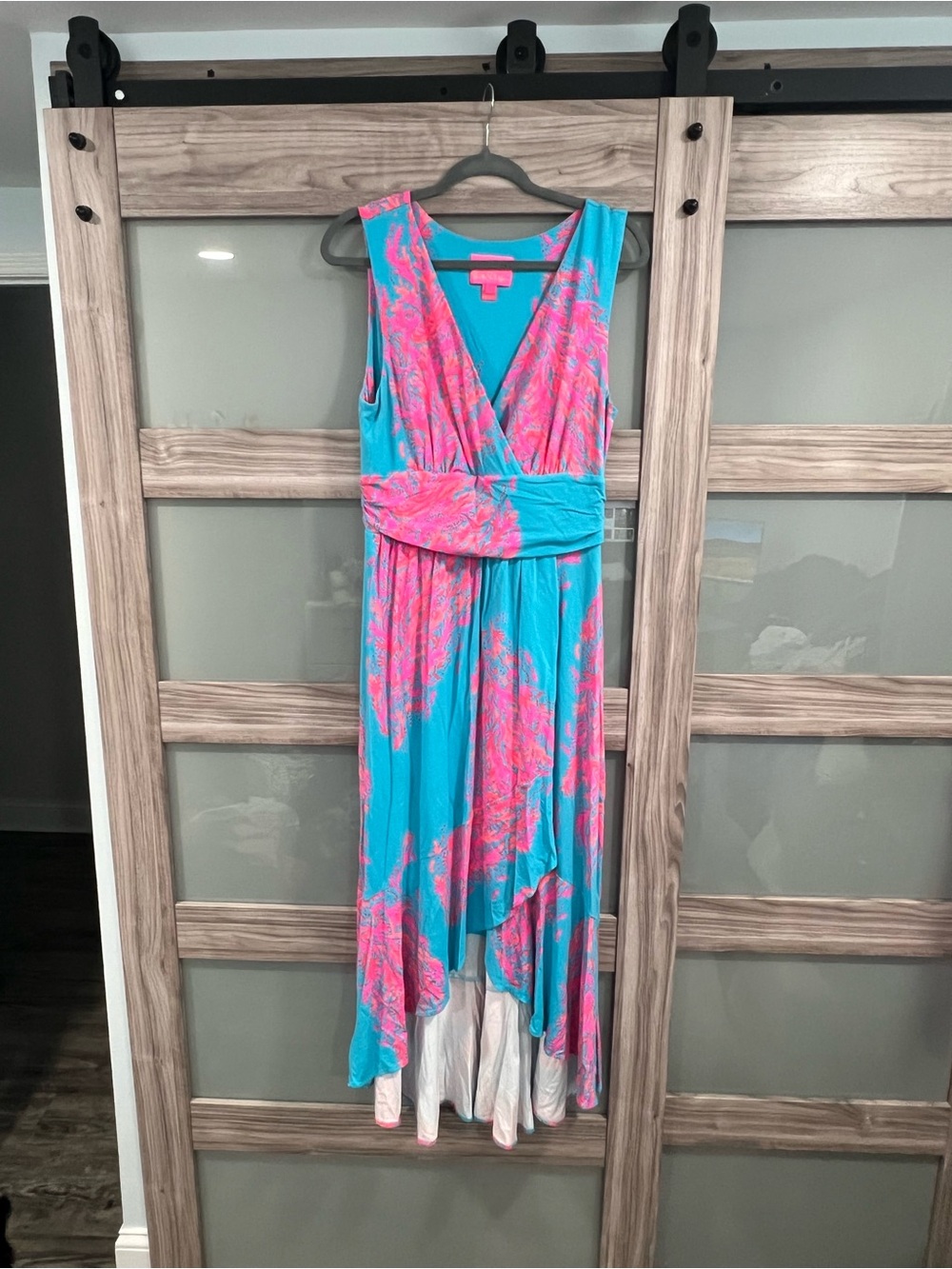 Lilly Pulitzer Turquoise and Hot Pink High-Low Wrap Dress